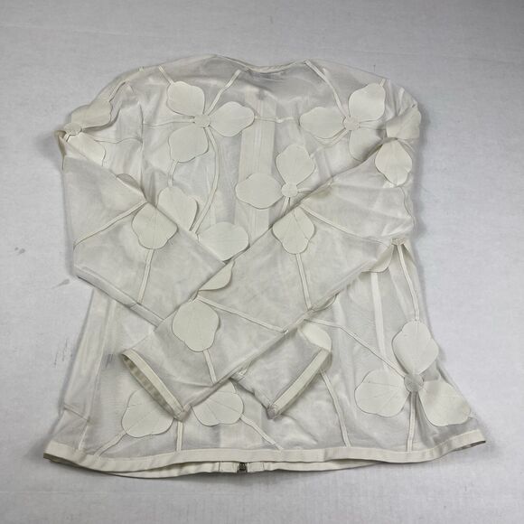 Dolce Cabo Ivory Mesh Floral Appliqué Zip Blouse Jacket Womens Small Sheer FLAW - Picture 7 of 12